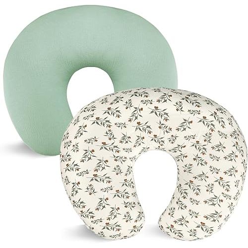 Hooyax Muslin Nursing Pillow Covers 2 Pack, Soft and Breathable Nursing Covers for Breastfeeding Pillows, Adorable Infant Feeding Pillow slipcover for Baby Boy and Girls (Green Leaf)