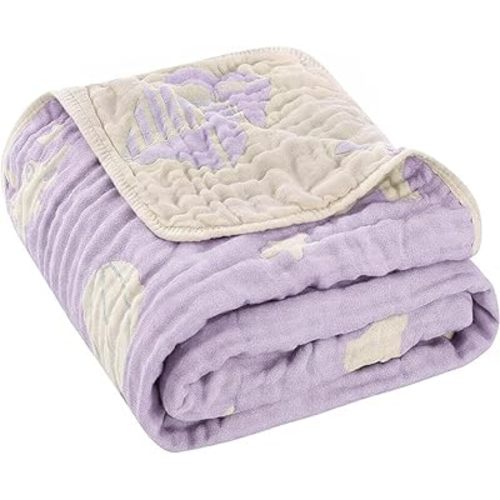 6-Layer Muslin Baby Blanket Made with Organic Cotton - Serene Ocean Life & Sea Wonders Theme,Swaddle & Crib Quilt, 43" x 43",Lavender Ocean