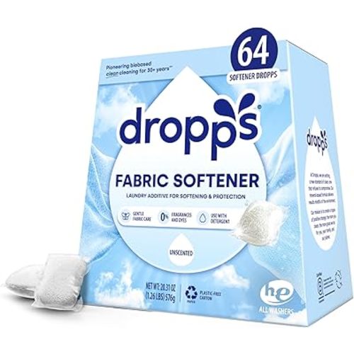Dropps Laundry Fabric Softener Pods, Unscented (64 Pods) - Fabric Softener Liquid Pods for Fluffy, Soft Fabrics - HE Compatible Mineral Based Ingredients Laundry Supplies