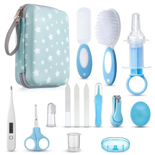 Lictin Baby Grooming Kit, 15 in 1 Portable Newborn Nursery Health Care Set with Thermometer Nail Clipper Brush Comb, Baby Safety Kit for Infant Toddlers, Blue
