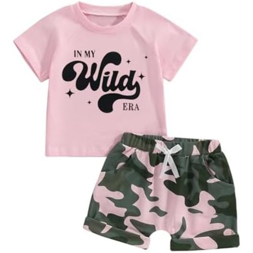 Fernvia Toddler Girls Clothes 1T 2T 3T 4T 5T Summer Outfits Baby Kids Short Sleeve T-Shirt Tops & Camouflage Shorts Sets