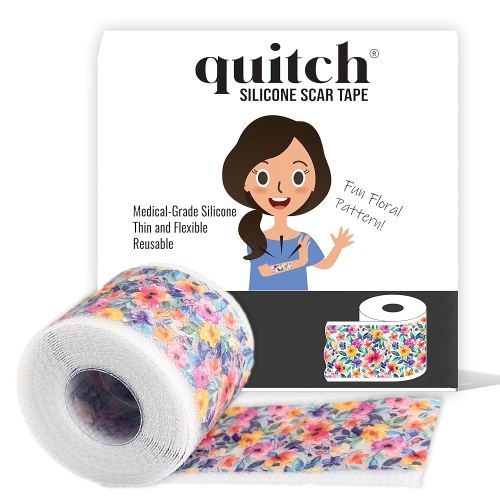 Quitch Silicone Scar Sheets for Surgical Scars, Silicone Scar Tape, C Section Recovery Must Haves, Scar Silicone Tape, Tummy Tuck Recovery Must Haves, Postpartum Essentials Scar Treatment (Floral)