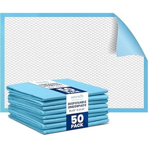 Serenelife Disposable Under Pads | 50 Count Incontinence Pads for Pets, Babies, Kids & Adults | Super Absorbent & Leak-Resistant | 36 x 23 Inch Chuck Pads | Water-Resistant PE Backsheet