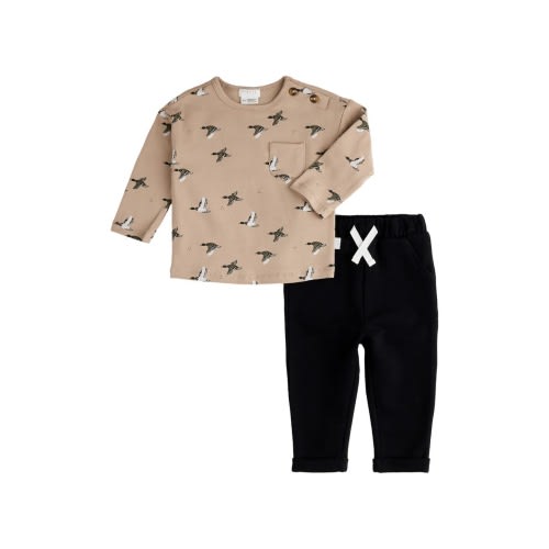 Mallard Print Long Sleeve Stretch Cotton T-Shirt & Pants Set, 6M