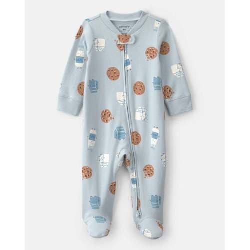 Baby Boy Milk & Cookies 100% Cotton 2-Way Zip Sleep & Play Pajamas - Blue | Carter's