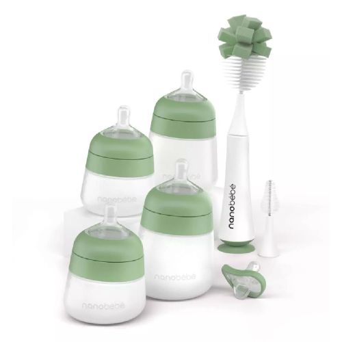 Nanobebe Flexy Silicone Feeding Set Sage / White