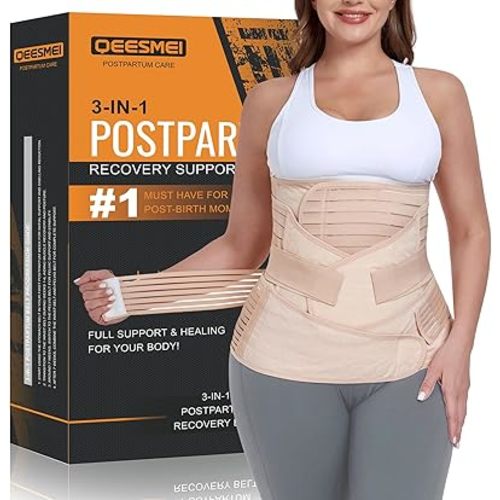 3 in 1 Postpartum Belly Support Recovery Wrap - Postpartum Belly Band - Postpartum Essentials Post Partum Waist Binder, Post Surgery Abdominal Binder Shapewear (Beige, L)