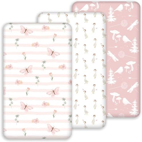 Civarua Kids Bedside Sleeper Bassinet Fitted Sheets 20 x 33, 3 Pack Baby Delight Beside Me Dreamer,Babybond,Jimglo,koola,cowiewie,fodoss, Dream On Me Baby Square Bassinet, Pink Animal