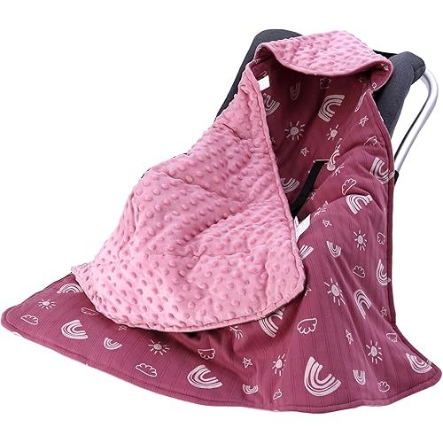 Winter Car Seat Blanket for Babies, Warm Minky Dot Carseat Swaddle Blankets for Infants Newborn, Universal Fit for Baby Car Seat, Leaf, Sun, 35.4"x35.4"