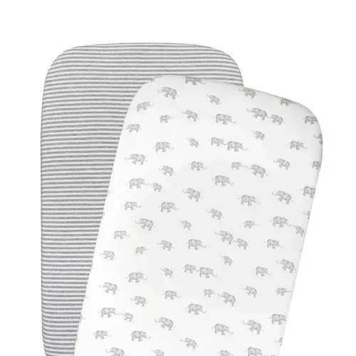 Living Textiles 2 Pack Bedside Bassinet Fitted Sheet Grey Elephant | Baby Bunting AU