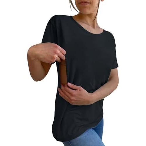 Heevina Women Nursing Shirts for Breastfeeding Side Zip Crewneck Tshirt Hidden Zippers Maternity Nursing Tops