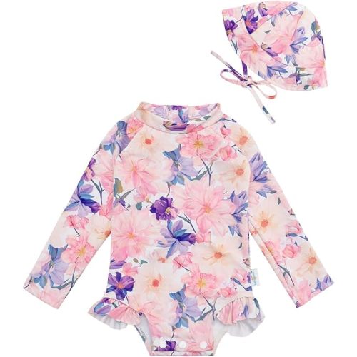 babygoal Baby Girls Long Sleeve One Piece Rash Guard Swimsuit with Zipper, UPF 50+ Sun Protection
