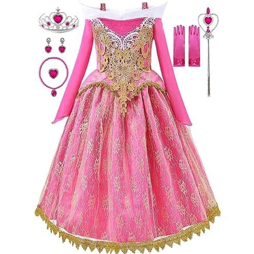 Aoiviss Princess Costume for Girls Toddler Pink Princess Dress Up Outfit
