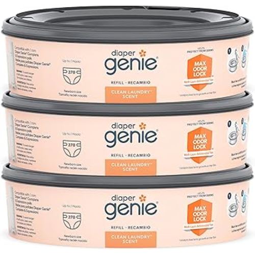 Diaper Genie Bags Refills 270 Count (Pack of 3) Clean Laundry Scent | Diaper Pail Refills with Max Odor Lock | Holds up to 810 Newborn Diapers