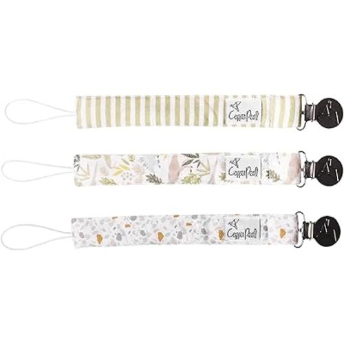 Copper Pearl Pacifier Clip 3-Pack: Premium Knit Binky Clips for Baby Girls and Boys - Stylish Stainless Steel Pacifier Holder Clip - Baby Pacifier Clips for No More Floor Drops - Rex