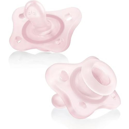 Chicco PhysioForma® 100% Soft Silicone Mini One Piece Pacifier for Babies 0-2 Months | BPA & Latex Free | Reusable Sterilizing Case | Pink, 2pk