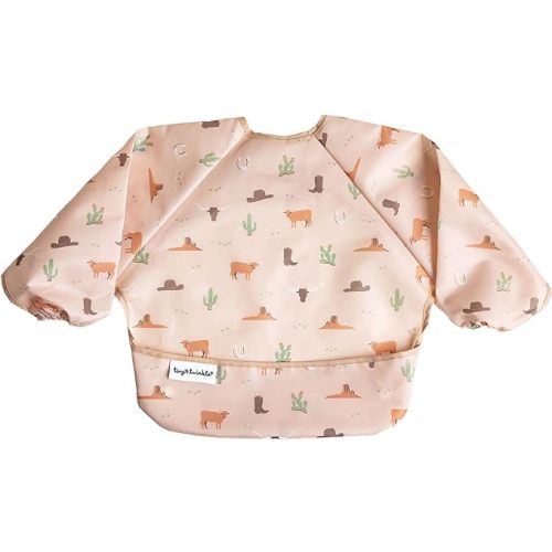 Tiny Twinkle Mess Proof Baby Bib, Full Sleeve Bib Outfit, Waterproof Bib for Toddlers, Machine Washable, Tug Proof Closure - Small 6-24 Months - Cowboy