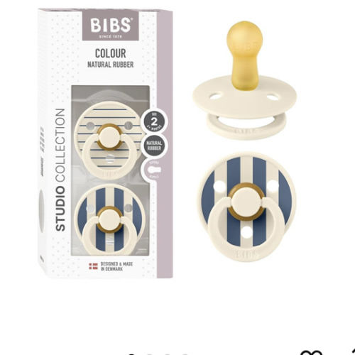BIBS Pacifiers - Colour Studio 2 Pack | Round Nipple Baby Pacifier | BPA Free Natural Rubber Latex Soother | Made in Denmark | Size 6+ Months | Pin Ivory Steel Blue