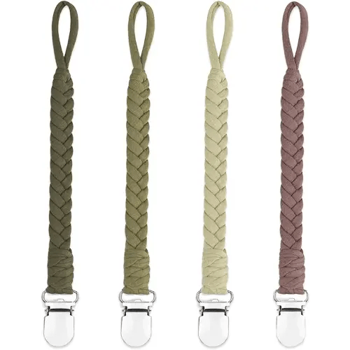 4 Pcs Pacifier Clip, Pacifier Clips for Boys & Baby Girls Pacifier Holder Clip Binky Clips Braided 100% Handmade Fits All Pacifiers(Green, 4 Pack)