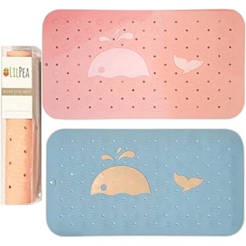 Bath Tub Mat Non Slip Baby Kids Toddler Accessories Size 14x25 Drain Holes (Pink)