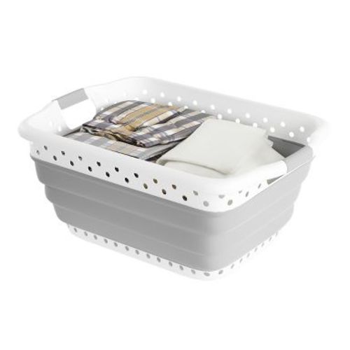 Lavish Home Collapsible Plastic Laundry Basket - Portable Clothes Hamper with Comfort Grip Handles
