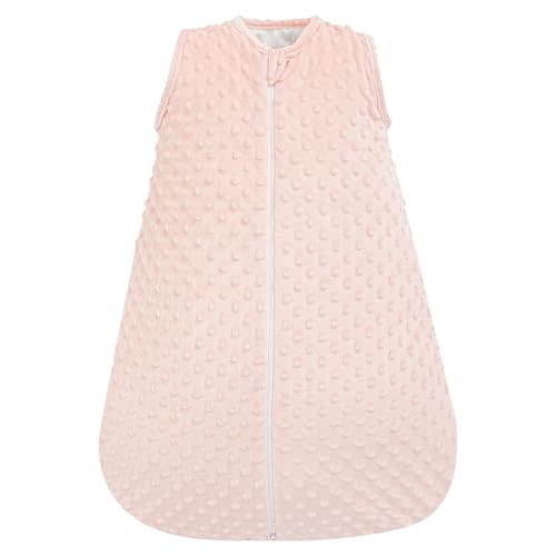 PHF Baby Sleep Sack 2.5 TOG with Plush Minky Dot, 6-12 Months Winter Baby Wearable Blanket with 2-Way Zipper, Warm Comfy Quilted Cotton Sleeping Bags, 3-Layers Design Sleep Sack, Medium Size, Pink