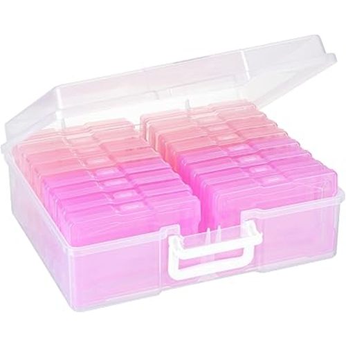 4x6 Photo Storage Cases, 16 Inner Plastic Craft Storage Container, Acid-Free Box for Pictures, Crafts, Scrapbooking, Photo Keeper with Handle