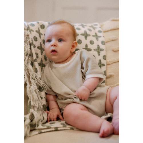 Ezra Waffle Romper in Light Grey