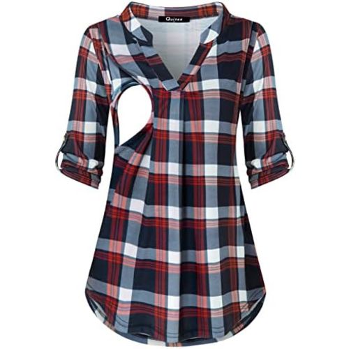 Quinee Nursing Tops for Breastfeeding Maternity 3/4 Rolled Sleeve Breastfeeding Shirts for Women