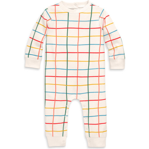 Baby Sweatshirt Romper In Rainbow Grid, Oat Multi Grid - Primary | Maisonette