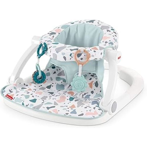 Fisher-Price Portable Baby Chair Sit-Me-Up Floor Seat With Developmental Toys & Machine Washable Seat Pad, Pacific Pebble
