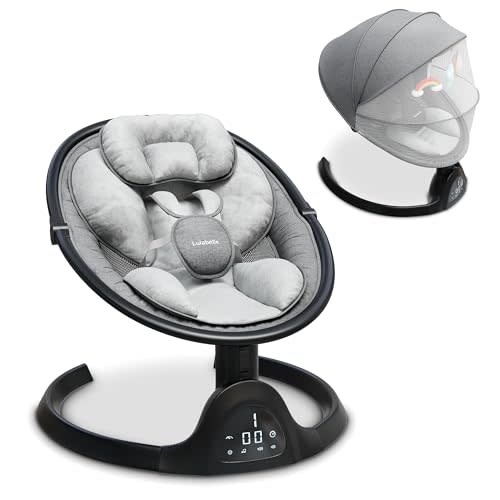 Lulabelle Electric Baby Swing Newborn to 12 Months - Smart Automatic Baby Rocker Swing with Adjustable Height, 5 Swing Modes, Lullaby Songs, IMD Panel - Stationary Baby Swings for Infants Girls & Boys