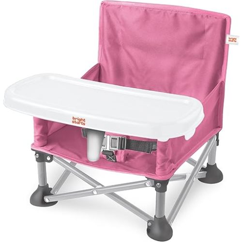 Bright Starts Pop 'N Sit Portable Booster, Indoor/Outdoor Use, Floor Seat with Feeding Tray, Pink, 6 Mos - 3 Yrs
