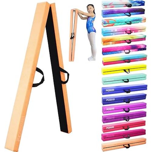 8FT Folding Balance Beam -Gymnastics Floor Beam -Gymnastics Equipment for Kids,Wood core- Anti-Slip Bottom and Carrying Bag for Home
