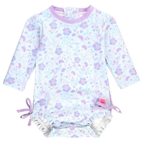 Rufflebutts Baby Girls Upf50+ Long Sleeve One Piece Rash Guard - Coral Floral, 0-3m
