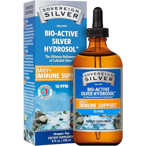 Sovereign Silver Bio-Active Silver Hydrosol for Immune Support, Colloidal-Silver Liquid, 10 ppm, 8oz (236mL) Dropper