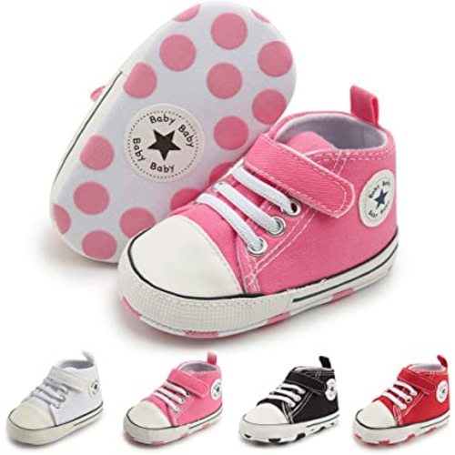 Meckior Baby Girls Boys Canvas Sneakers Soft Sole High-Top Ankle Infant First Walkers Crib Shoes