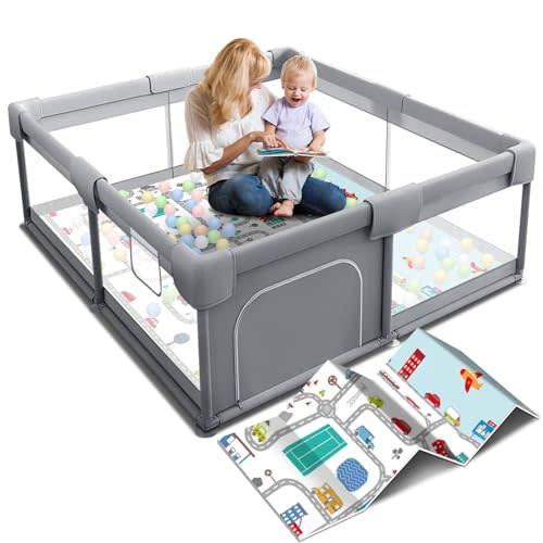 Hiaksedt Baby Playpen with Mat, Small Playpen for Babies and Toddlers, 50 x 50 inch Baby Fence Playards, Play Yard for Infants with Play Mat, Playard with Gate