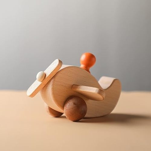 Wooden Airplane Toys, Montessori Fine Motor Skills Airplane Toys, Push and Pull, Grasping Games, Gifts for Boys and Girls (Airplane-3) - Aircraft-3