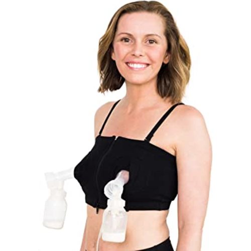 Simple Wishes Hands-Free Pumping Bra - Comfortable, Adjustable, Customizable - Converts Nursing Bra or Maternity Bra to Breast Pump Bra - Bra for Breastfeeding Pumps for Women - XS/L - Black