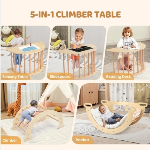 Montessori Wooden Climbing Gym with Ramp for Toddlers 1-5 Years (Non-Toxic & Foldable)