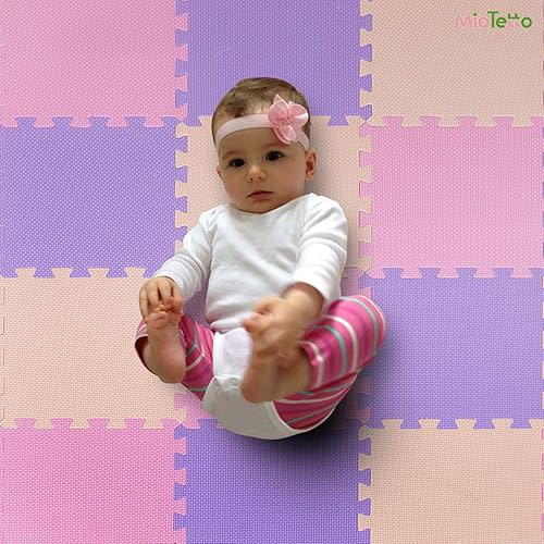 MioTetto Foam Floor Tiles for Kids - Non-Toxic Soft Comfortable Baby Play Mat, Thick Tummy Time Mat, Interlocking Foam Tiles for Development & Crawling, Soft Cushioned Play mat for Babies 6-12 Months