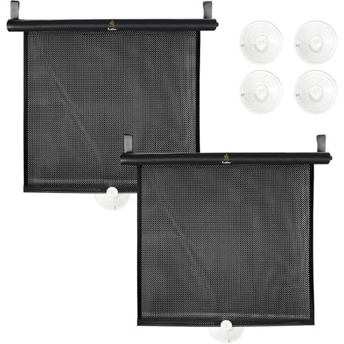 EcoNour Car Side Window Sun Shade (2 Pack) | Retractable Roller Sunshade for Kids | Baby Car Window Shades for UV and Sun Glare Protection | Baby Travel Accessories (15"x17")