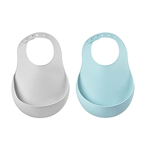 BEABA Silicone Baby Bib, Baby Bibs with Baby Food Catcher, Baby Boy Bibs Baby Girl Bibs, Baby Essentials for Feeding, 2 Pack