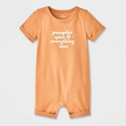 Baby Pumpkin Spice & Everything Nice Short Sleeve Romper - Cat & Jack™ Brown 0-3M