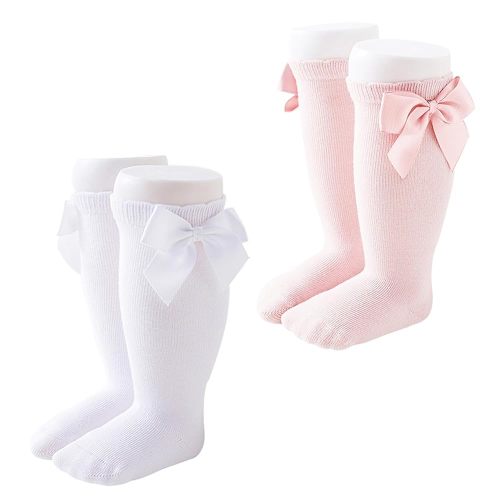 Marchare Baby Girls Knee High Socks Baby Girls Bow Stockings Cotton Uniform Stockings Dress Socks