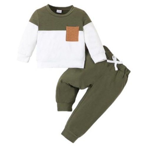 HCNTES Toddler Baby Boy Clothes Fall Winter Outfit Patchwork Long Sleeve Sweatshirt Tops Stretch Pants Playwear Setï¼Green,6-9 Months)