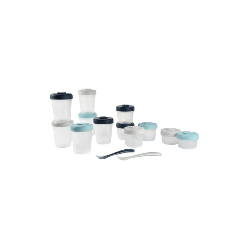 BEABA 12-Piece Clip Portion Container & Spoon Set, Rain