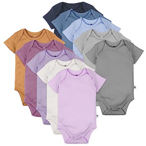 HonestBaby unisex-baby 10-pack Short Sleeve Bodysuits One-piece 100% Organic Cotton for Infant Baby Boys, Girls
