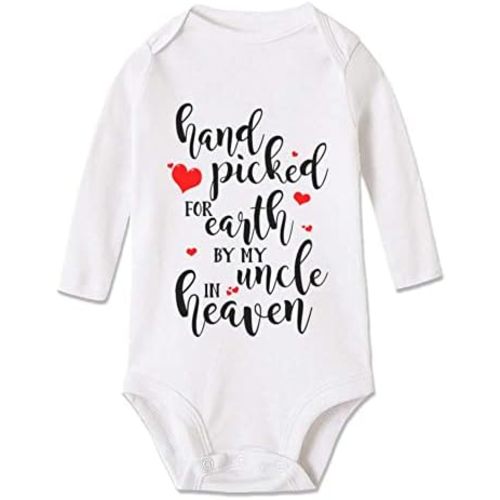 Hand Picked for Earth by My Uncle in Heaven Baby Birth Announcement Bodysuit Rompers